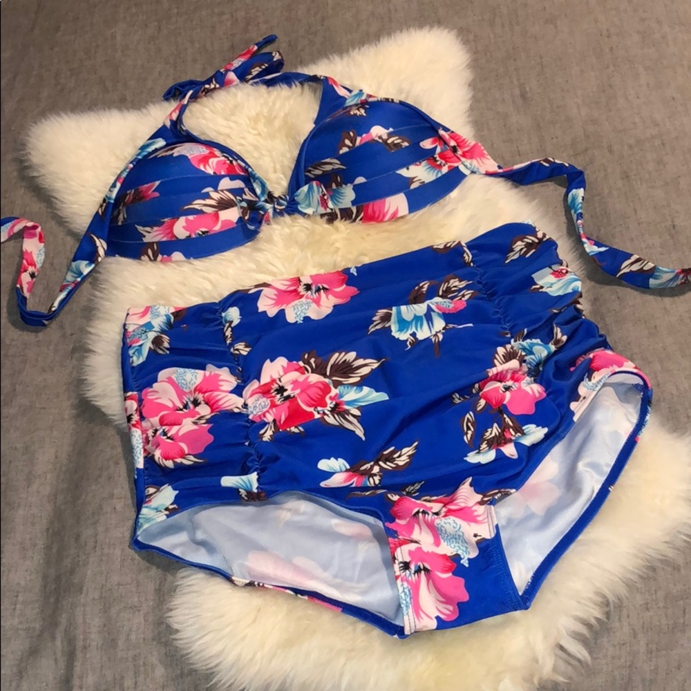 High waisted retro ruched bikini set